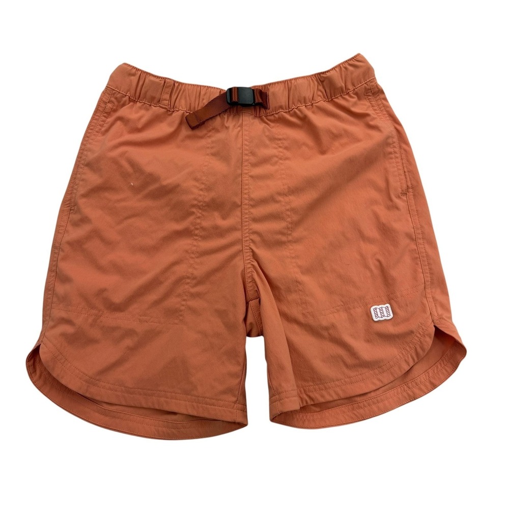 Topo Designs Shorts Mens S Orange Bermuda Nylon Spandex Belted Pockets 7 Inseam